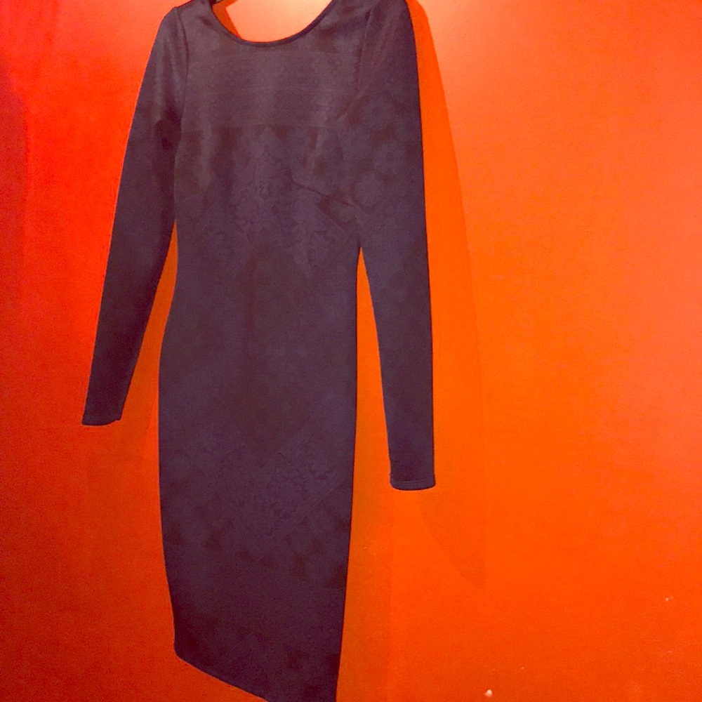 Long Sleeve Blue and Black Sexy Dress